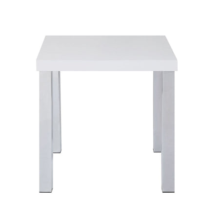 Square Wooden End Table with Straight Metal Legs, White and Chrome - View 2