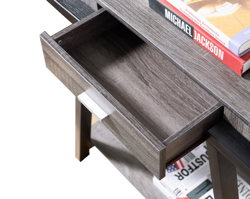 Wooden Console Table with Angled Leg Support and Drawer,Black and Gray - View 2