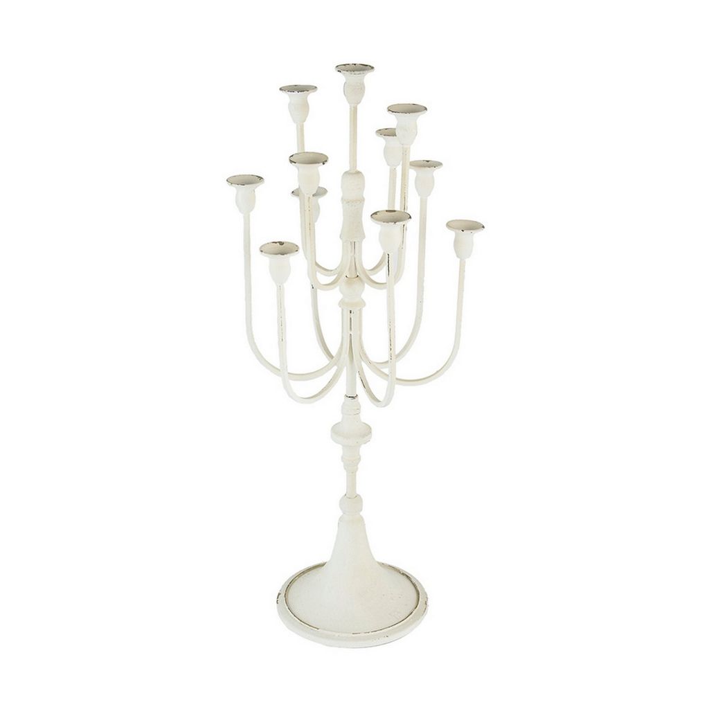 30 Inch Classic 11 Light Candelabra, Curved Arms, White Iron Frame - View 2