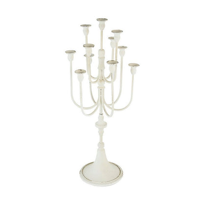 30 Inch Classic 11 Light Candelabra, Curved Arms, White Iron Frame - View 2