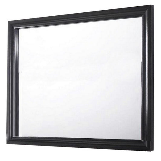 Molded Wooden Frame Dresser Top Mirror, Black and Silver