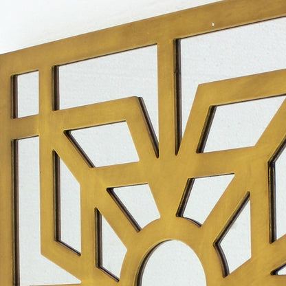 Mirrored Wall Decor Set of 2 with Wooden Floral Overlay on Top, Gold and Silver - View 4
