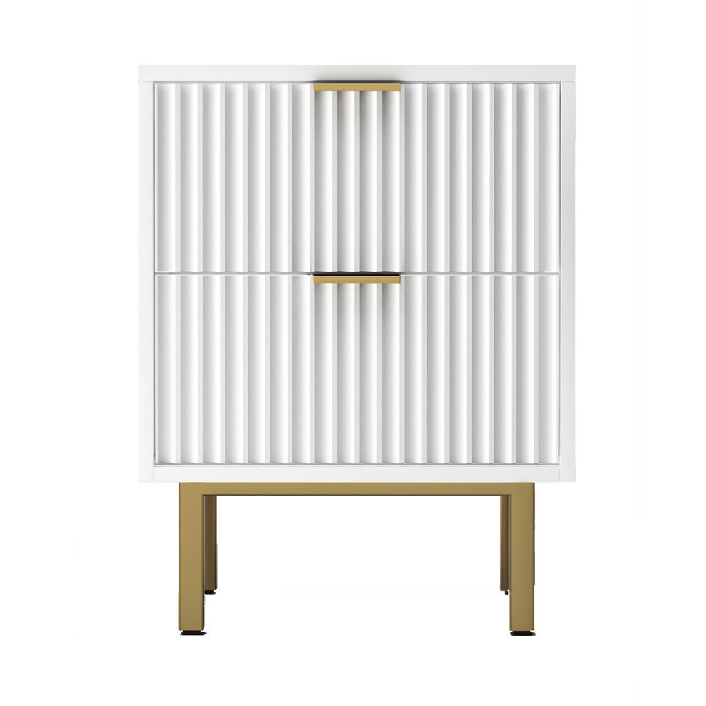 Beth 27 Inch 2 Drawer Nightstand, Corrugated, Mahogany Wood, White, Gold - View 2