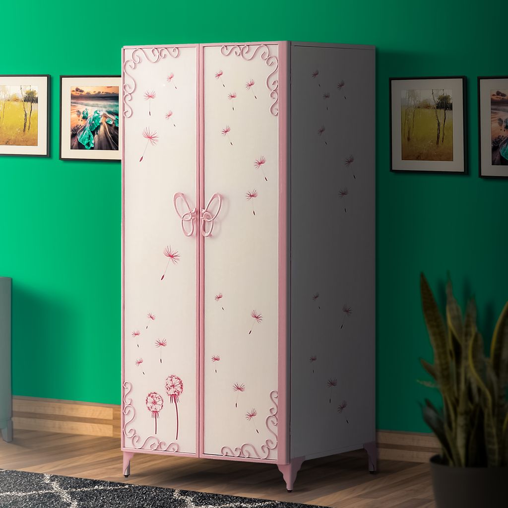 Metal Armoire with Butterfly Handle and Dandelions, White and Purple - View 6