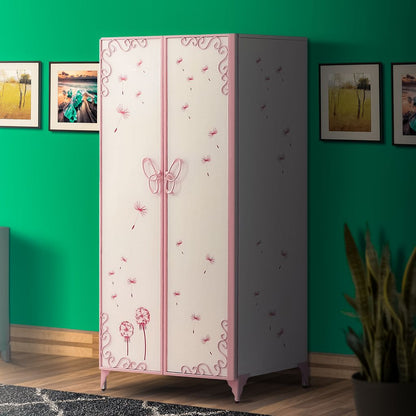 Metal Armoire with Butterfly Handle and Dandelions, White and Purple - View 6