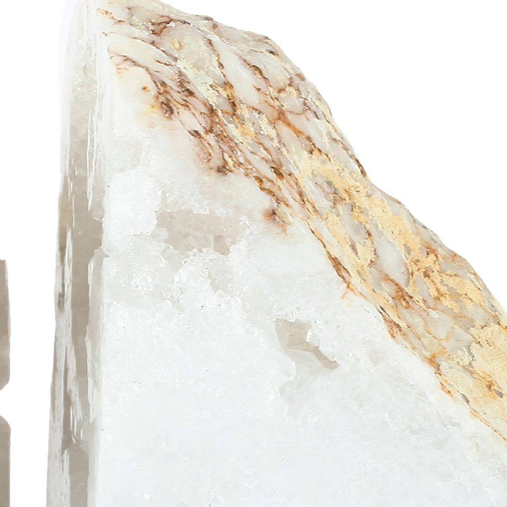 5 Inch Natural White Stone Bookends, Artisanal Textured Geode Rock - View 3