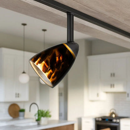 Hand Blown Glass Shade Track Light Head with Metal Frame, Gold and Bronze - View 7
