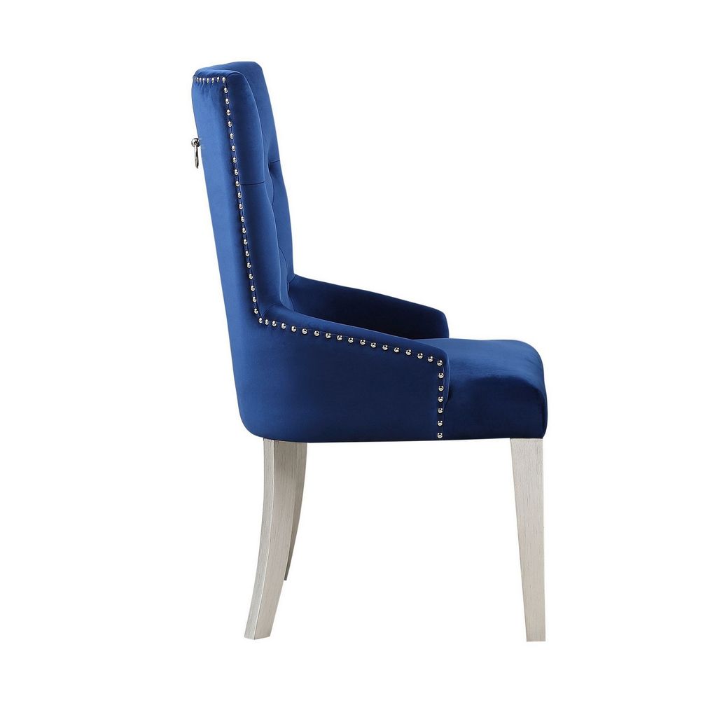 Side Chair with Button Tufted Back and Tapered Legs, Blue - View 4