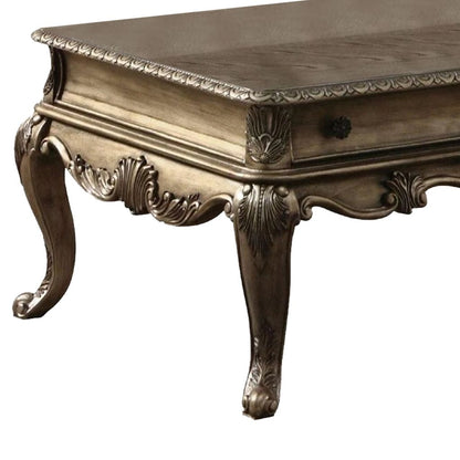 Wooden Rectangular Coffee Table with Cabriole Legs and Two Broad Drawers, Oak Brown - View 4