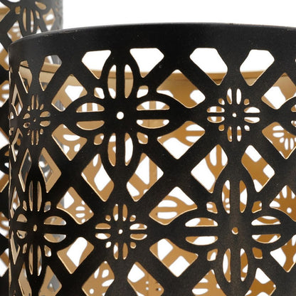 Set of 3 Lantern Candle Holders, Moroccan Lattice, Gold, Black Metal Frames - View 4