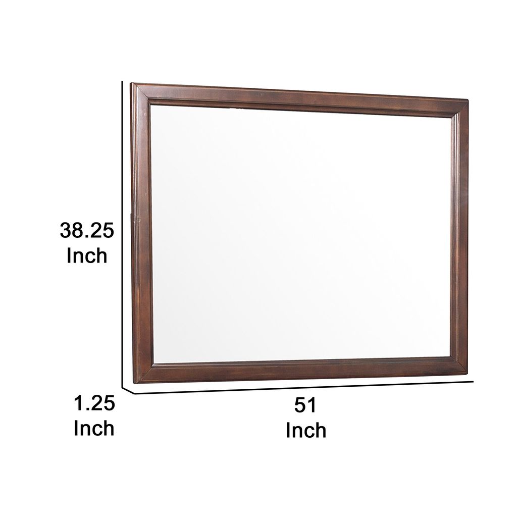 38 Inch Wooden Landscape Mirror, Molded Details, Dual Texture, Brown - View 5