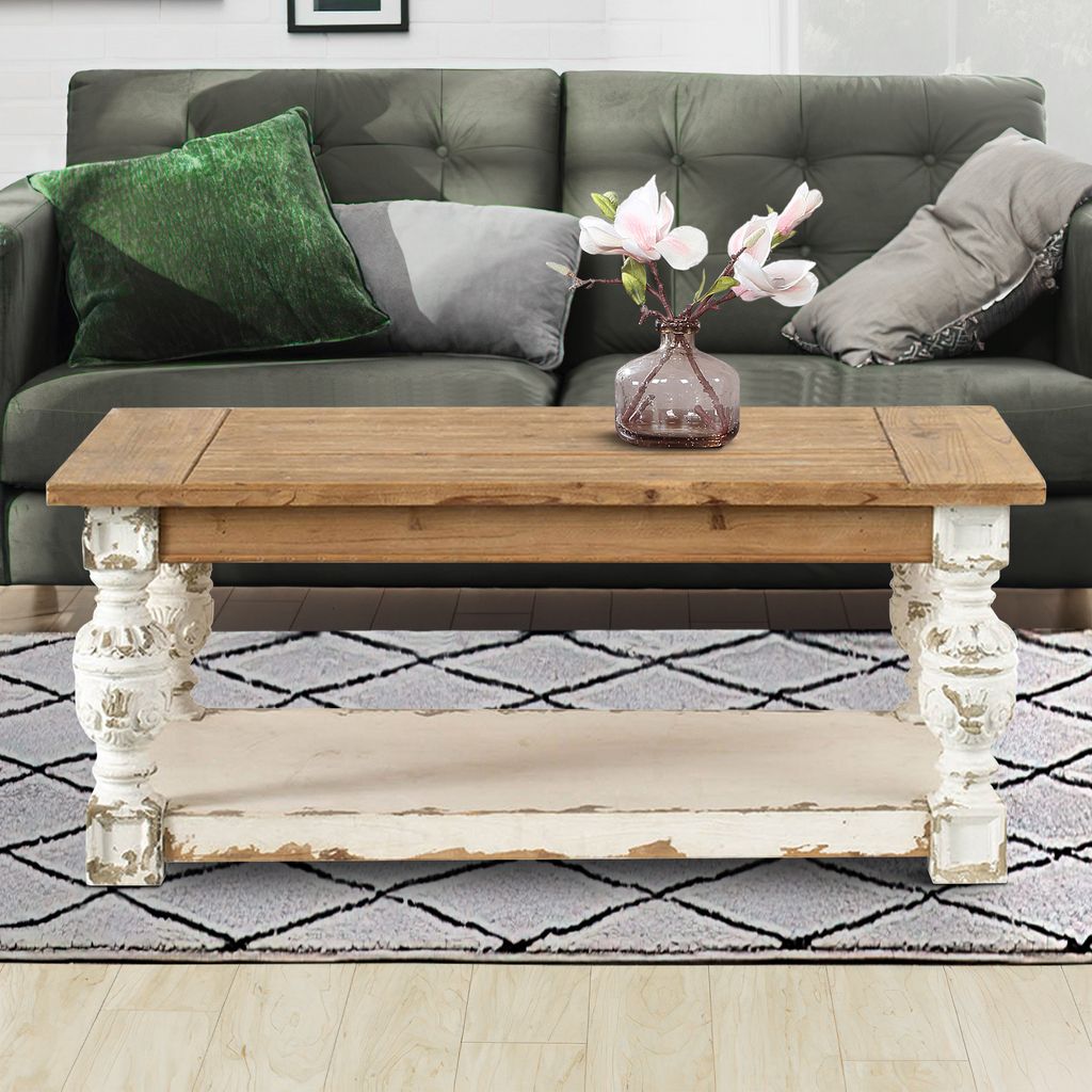 47 Inch Classic Coffee Table, Rectangular, Carved Leg, Bottom Shelf, Brown - View 6