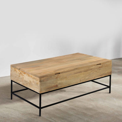 Audrey 45 Inch Handcrafted Mango Wood Coffee Table, Lift Top, Grain Details, Natural Brown, Black - View 7