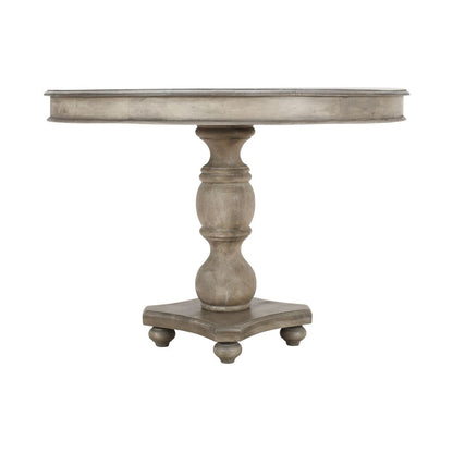 42 Inch Handcrafted Mango Wood Dining Table, Pedestal Base, Round Molded Top, Washed White, Gray - View 3