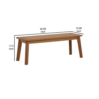 47 Inch Rectangular Bench, Natural Acacia Wood, Slatted Seat, Angled Legs - View 5