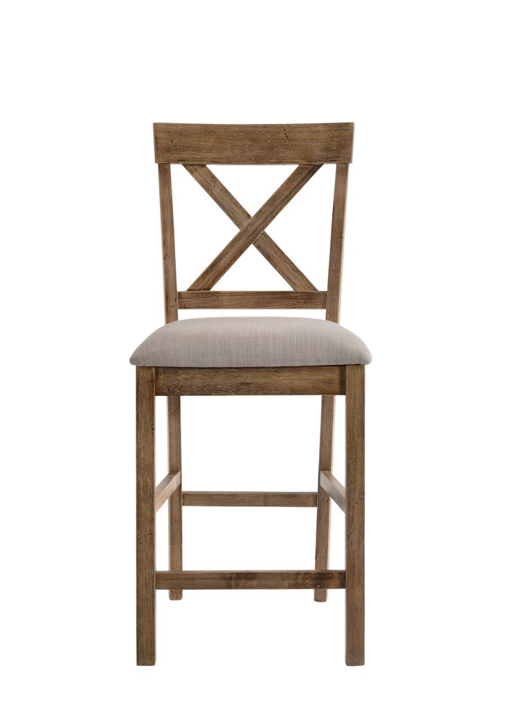 Fabric Upholstered Wooden Counter Height Chair,Set of 2,Brown and Gray - View 2