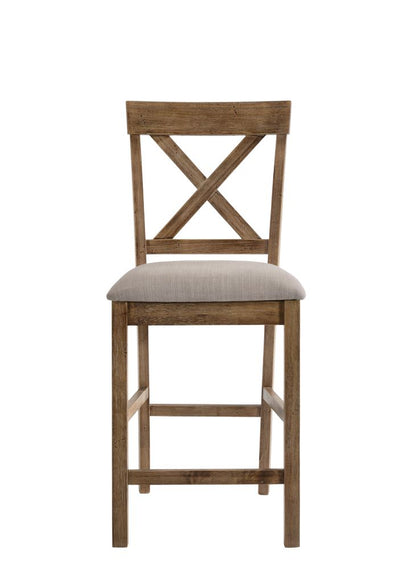 Fabric Upholstered Wooden Counter Height Chair,Set of 2,Brown and Gray - View 2