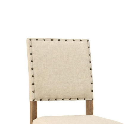 Counter Height Chair, Beige Fabric, Nailhead Trim, Set of 2, Brown Wood Legs - View 3