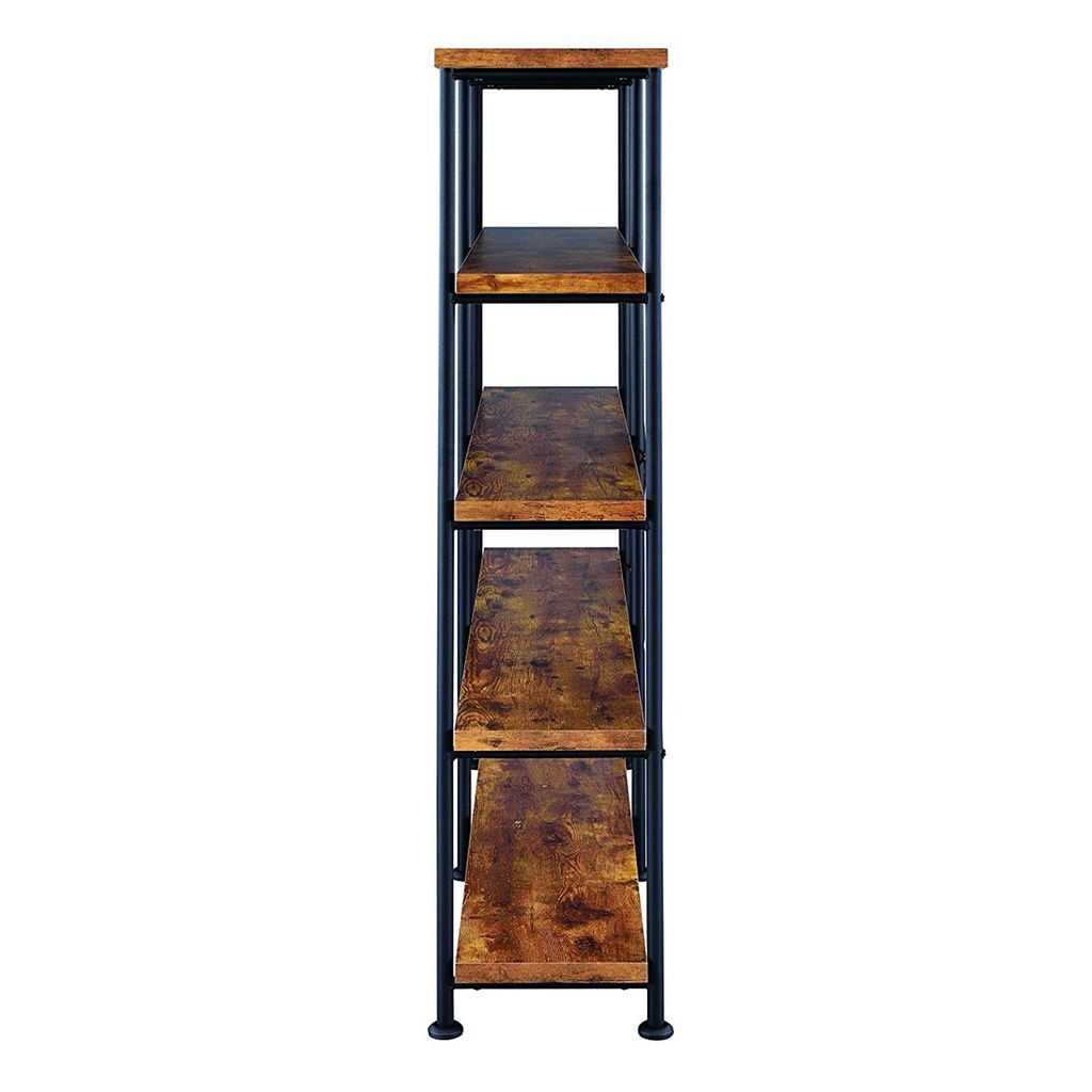 Olga 63 Inch Industrial 4 Tier Shelf Bookshelf, Particleboard, Metal Frame, Brown, Black - View 4
