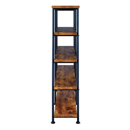 Olga 63 Inch Industrial 4 Tier Shelf Bookshelf, Particleboard, Metal Frame, Brown, Black - View 4