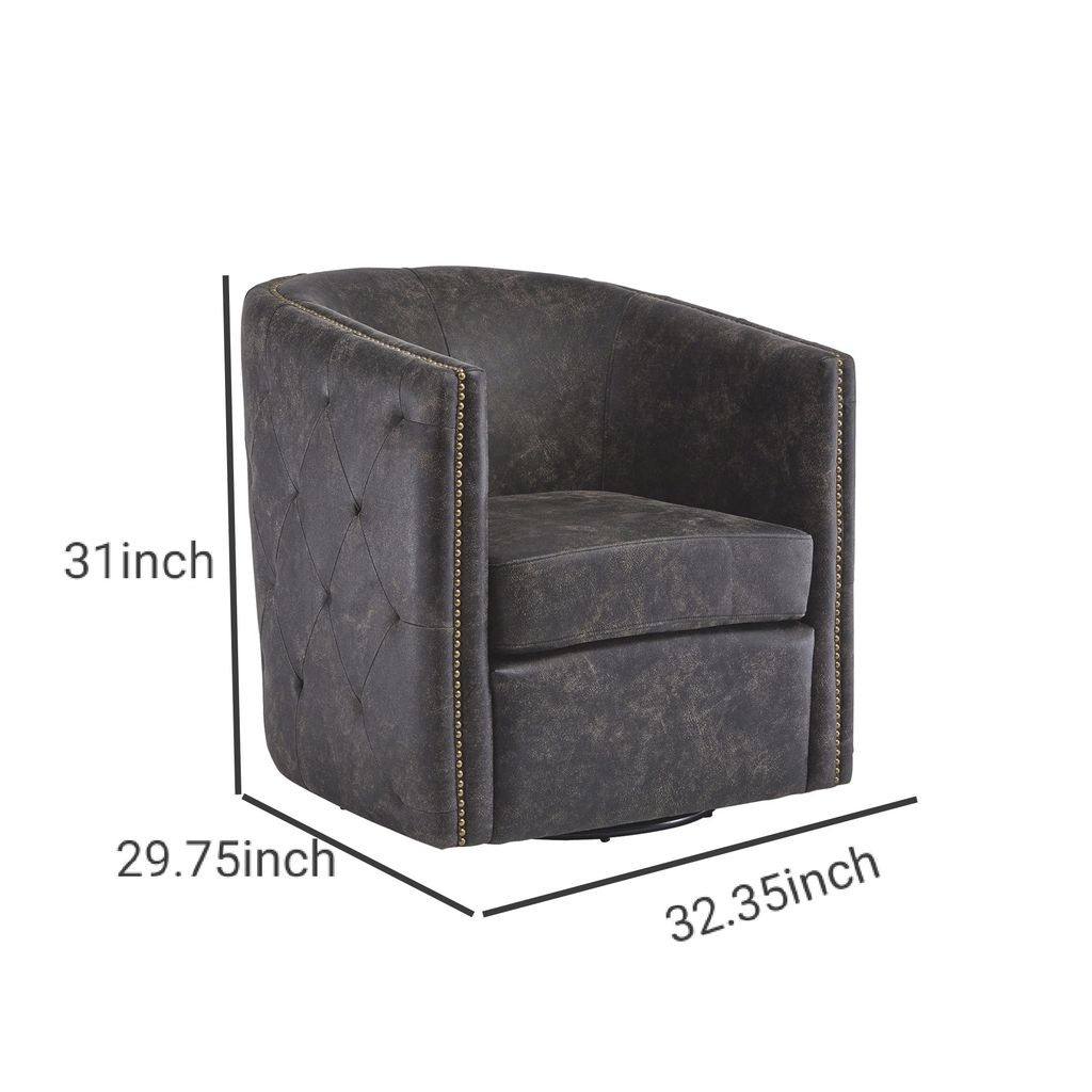 31 Inch Barrel Back Leatherette Swivel Accent Chair, Black - View 5