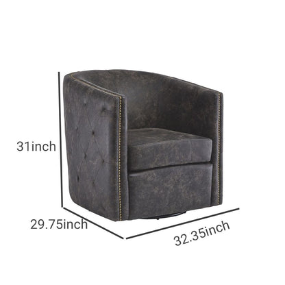 31 Inch Barrel Back Leatherette Swivel Accent Chair, Black - View 5