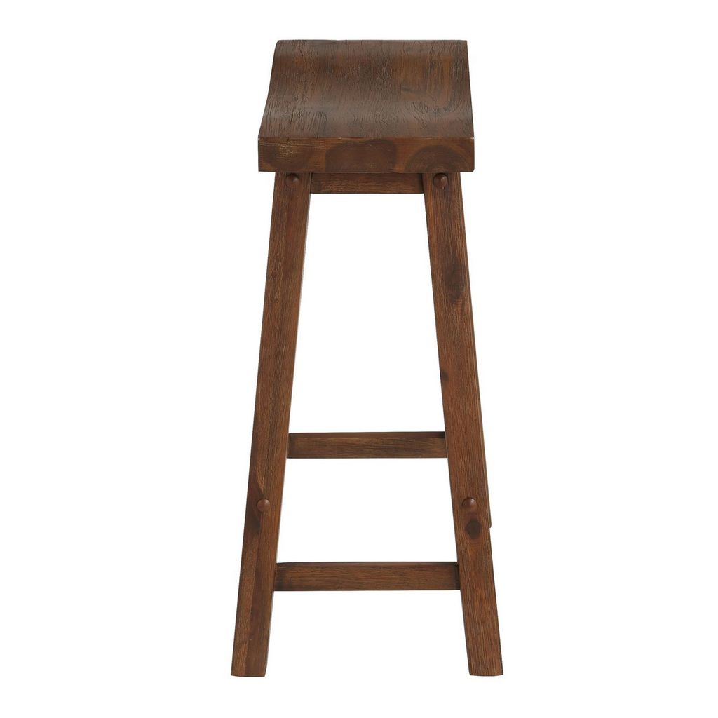 Saddle Design Wooden Counter Stool with Grain Details, Brown - View 3