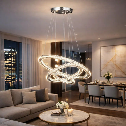 12-47 Inch Adjustable Chandelier, Offset Circle Design Silver Chrome Finish - View 7