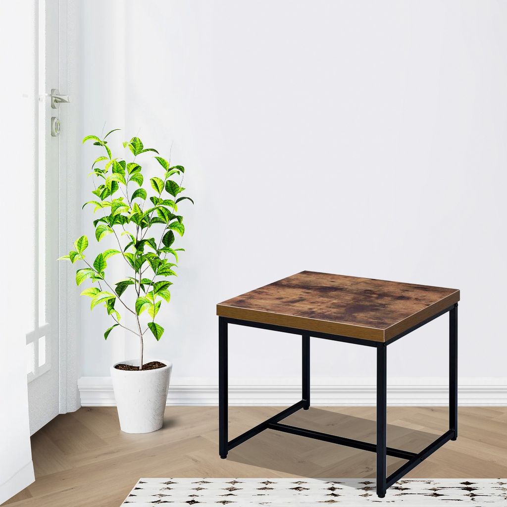 Contemporary Style Rectangular Wood and Metal End Table, Brown and Black - View 7
