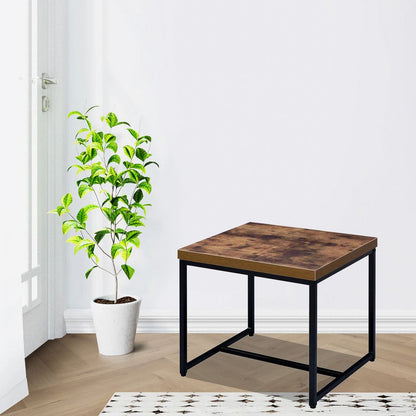 Contemporary Style Rectangular Wood and Metal End Table, Brown and Black - View 7