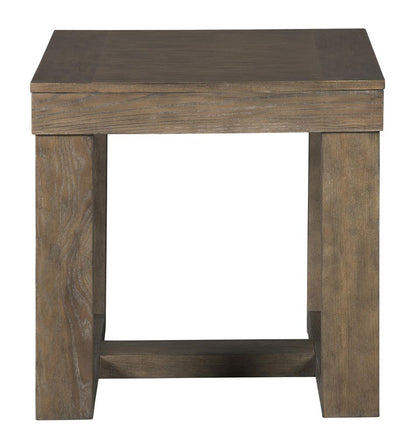 Grained Wooden Frame End Table with Trestle Base, Taupe Brown - View 2