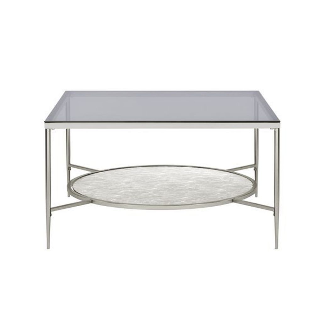 Coffee Table with Textured Round Shelf, Silver - View 3