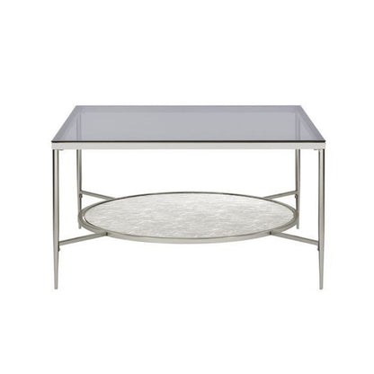 Coffee Table with Textured Round Shelf, Silver - View 3