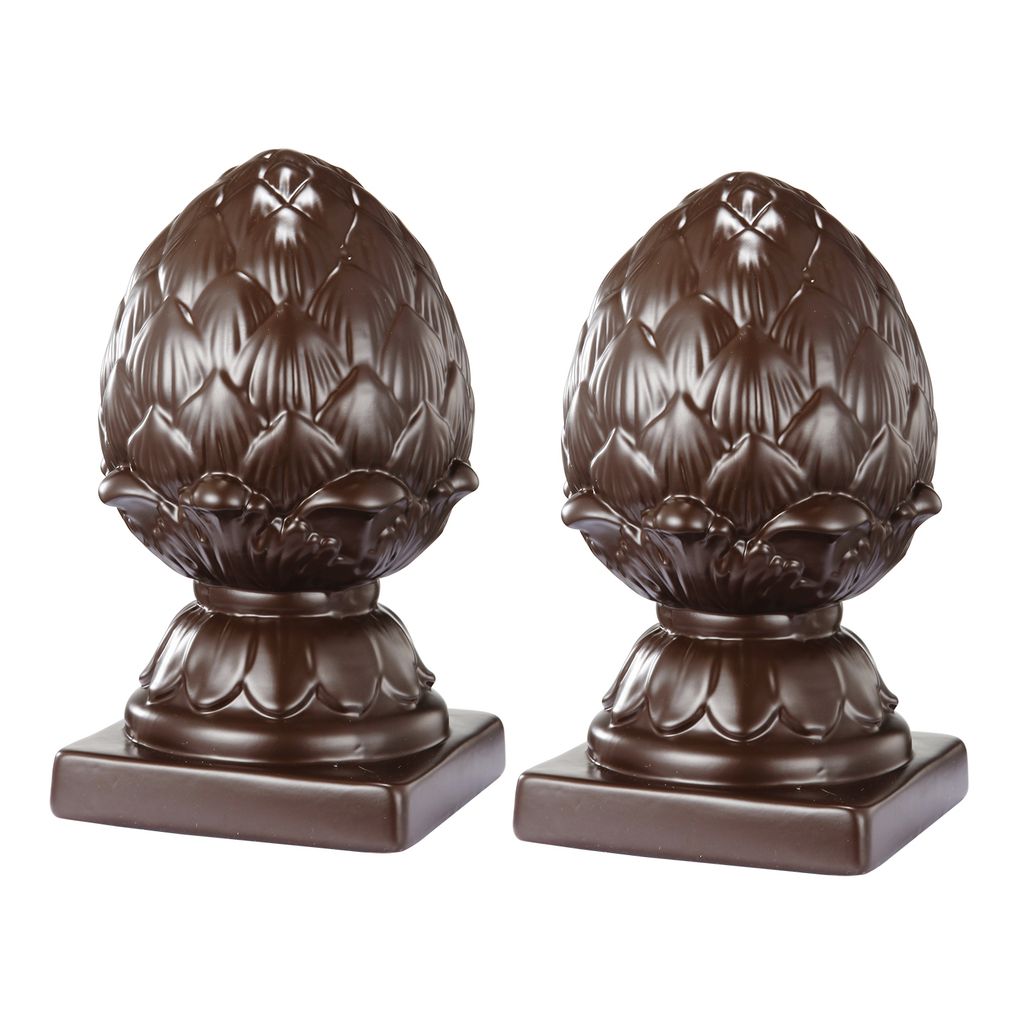 Ceramic Artichoke Bookends on Square Base, Pair of 2, Brown