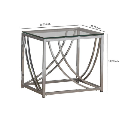 Tempered Glass Top End Table with Metal Tubular Legs, Chrome and Clear - View 5