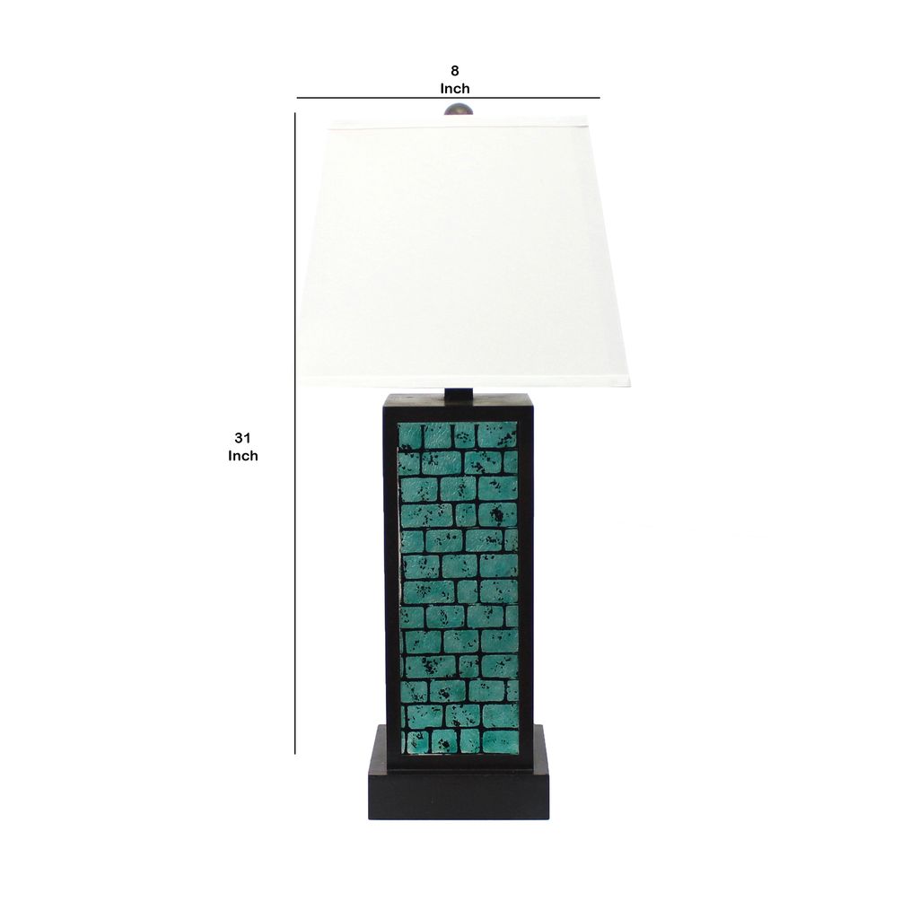 Rectangular Metal Frame Table Lamp Set of 2 with Brick Pattern, White and Blue - View 6
