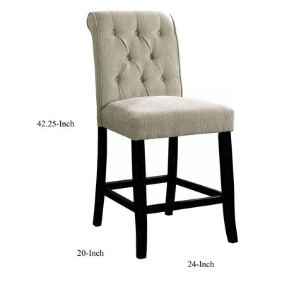 Wooden Fabric Upholstered Counter Height Chair, Ivory And Black, Pack Of Two - View 6