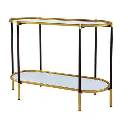 30 Inch Console Sideboard Table, Oblong, Mirrored Top, Black, Gold - View 2