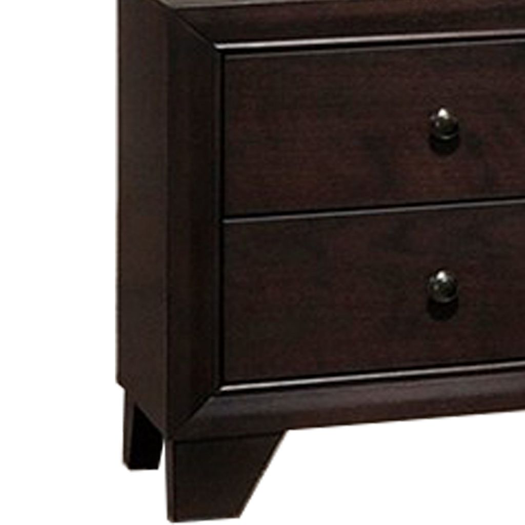 Transitional Wooden Nightstand with Two Spacious Drawers, Brown - View 3