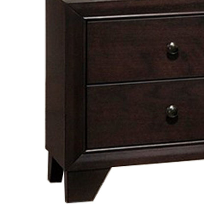 Transitional Wooden Nightstand with Two Spacious Drawers, Brown - View 3