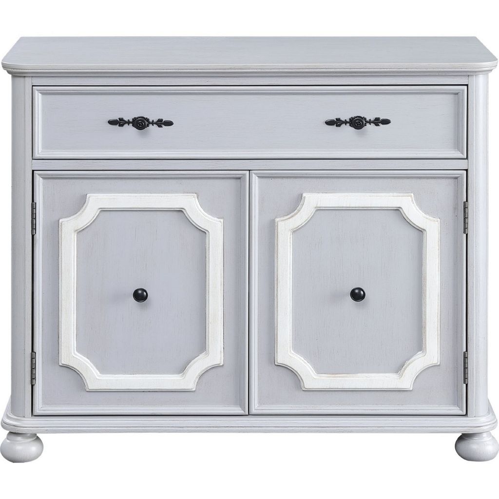 MDF Cabinet with Double Door Storage and Bun Feet, White - View 3