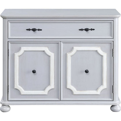 MDF Cabinet with Double Door Storage and Bun Feet, White - View 3