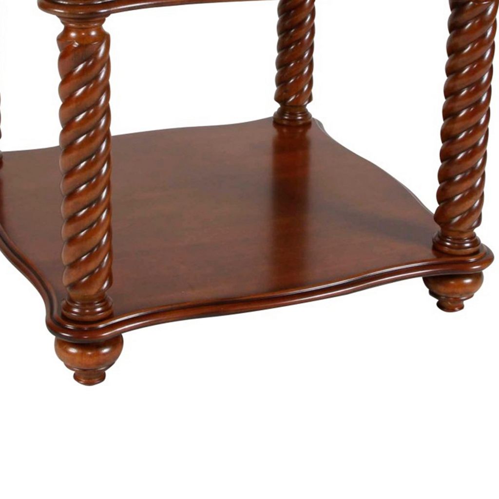 Mahogany End Table With Marble Tabletop, Brown - View 5