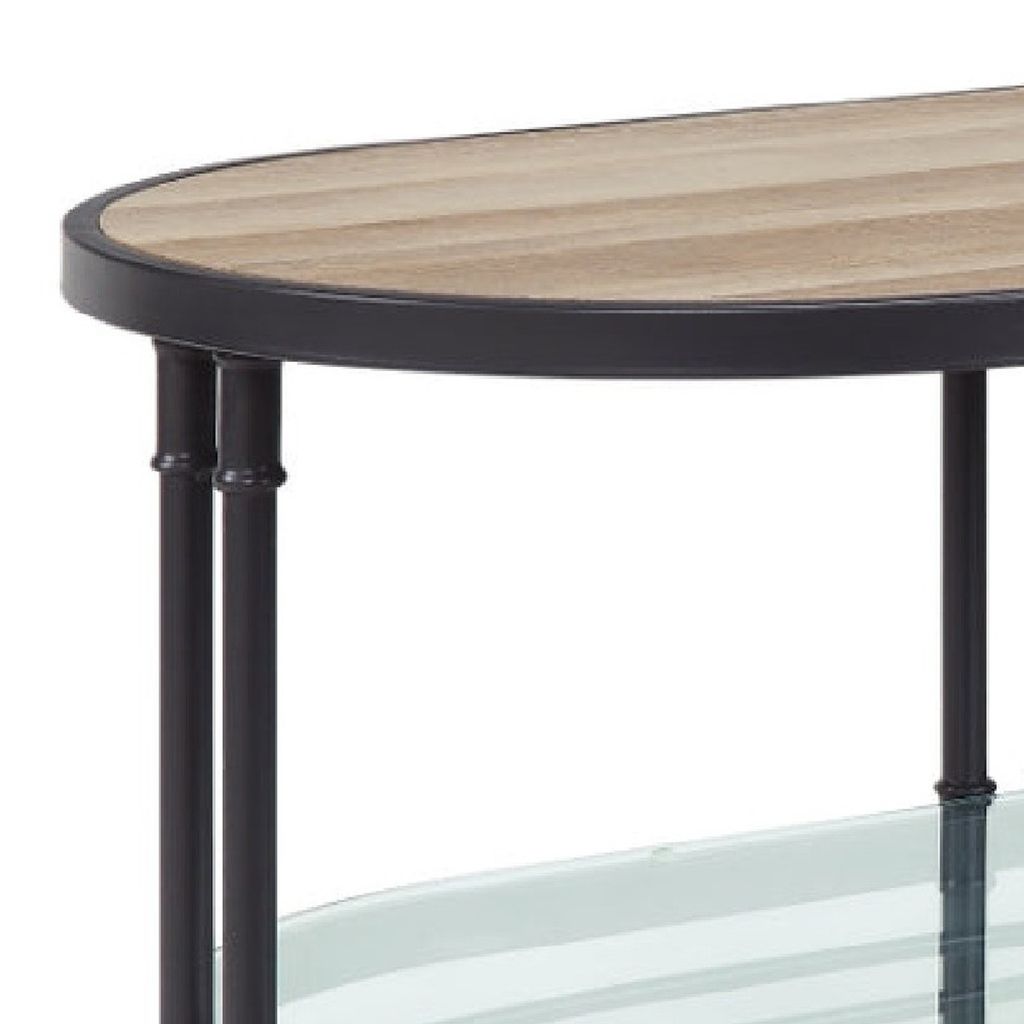 Ley 47 Inch Wood Coffee Table, Oblong, Industrial Design, Oak - View 4