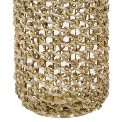 Cylindrical Rattan Lantern with Metal Frame and Handle,Large,Brown and Gold - View 4