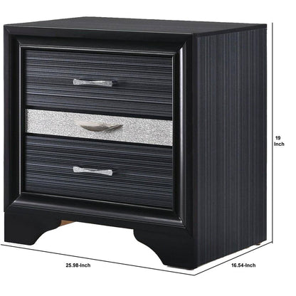 Two Tone Wooden Nightstand With Three Drawers, Black And Silver - View 5