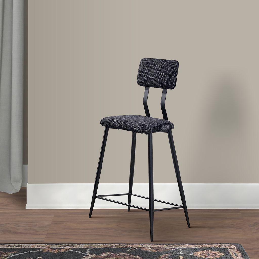 30 Inch Bar Height Chair, Padded Seating, Metal Legs, Black - View 7
