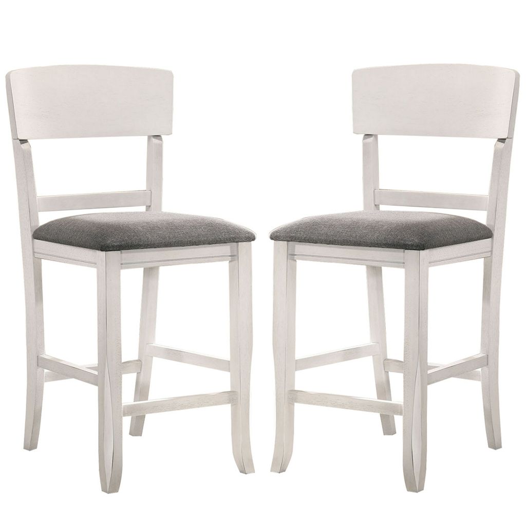Wooden Counter Height Chair with Curved Back, Set of 2, White and Gray