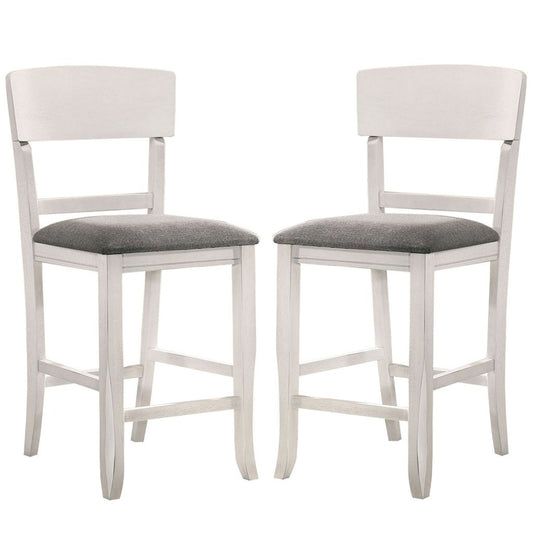 Wooden Counter Height Chair with Curved Back, Set of 2, White and Gray
