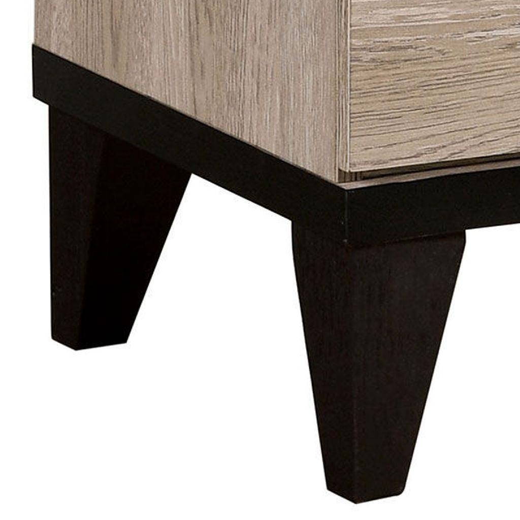 2 Drawer Wooden Nightstand with Grains and Angled Legs, Cream - View 3
